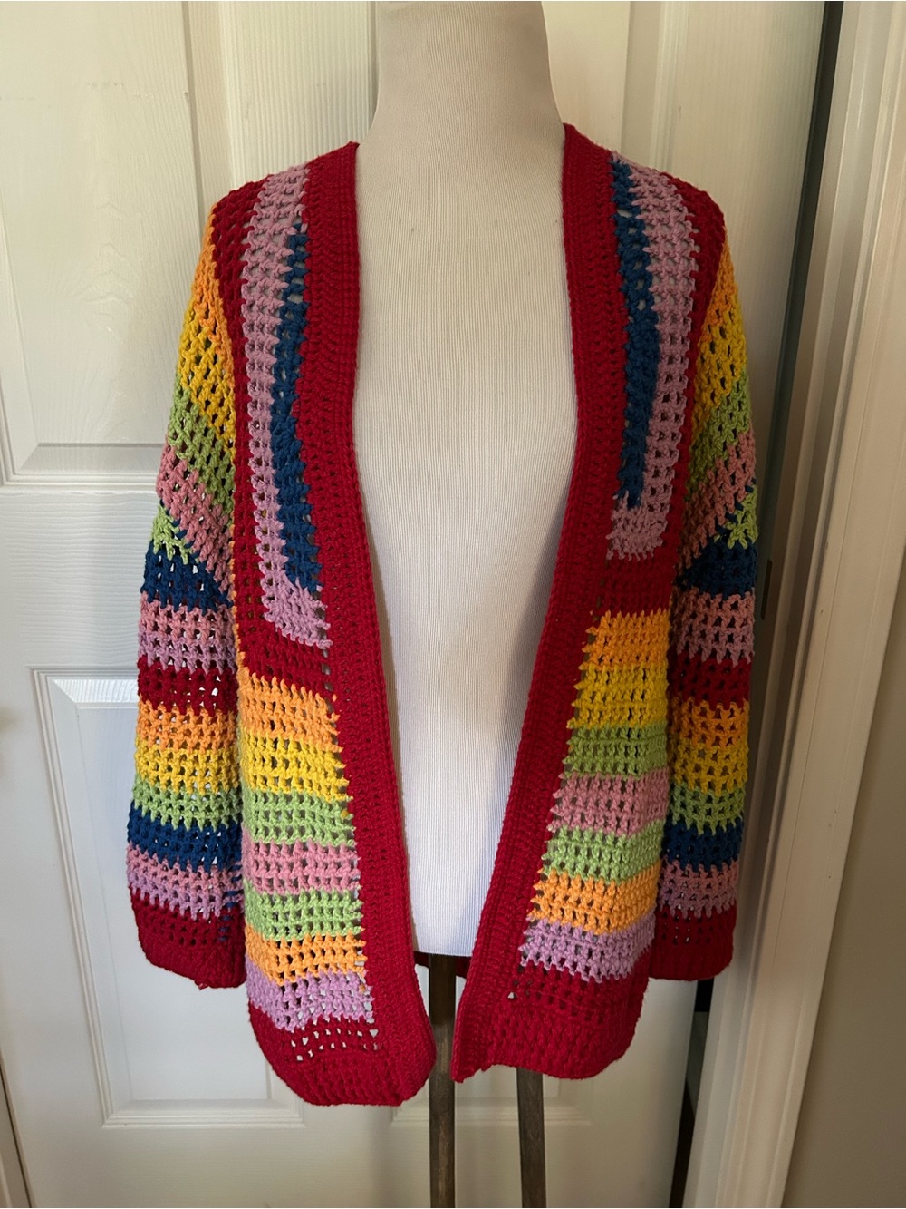 Farm Rio ๐ 100% cotton Rainbow handmade Crochet Open Cardigan colorful dopamine - Picture 2 of 8